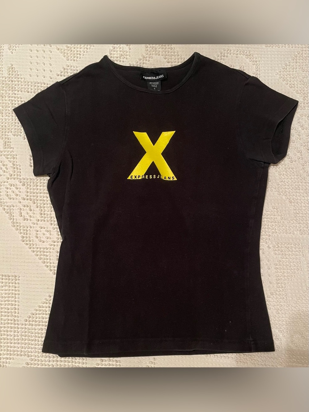 Vintage Express Jeans Women’s Graphic T-Shirt - SMALL - Black & Yellow (Y2K)